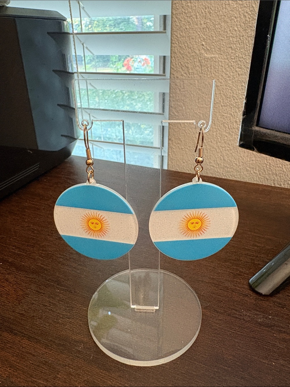 Argentinian Flag Round Blue and White Decorative Earrings